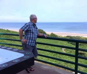 The "old git" at the viewing platform which outlines the D-Day battles fought on Omaha Beach below.