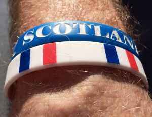 The "old git's" Auld Alliance Scotland and France wristbands showing off his tan!