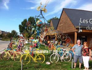The "old git" and the "old gal" at the sculpture made out of bikes to mark the start of Le Tour de France 2016.