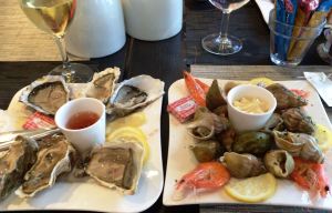 The gorgeous fruits de mer platters for dinner at a great seafood restaurant near the campsite.