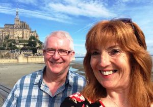 Selfie time at Mont-Saint-Michel on a brilliant sunny clear day!